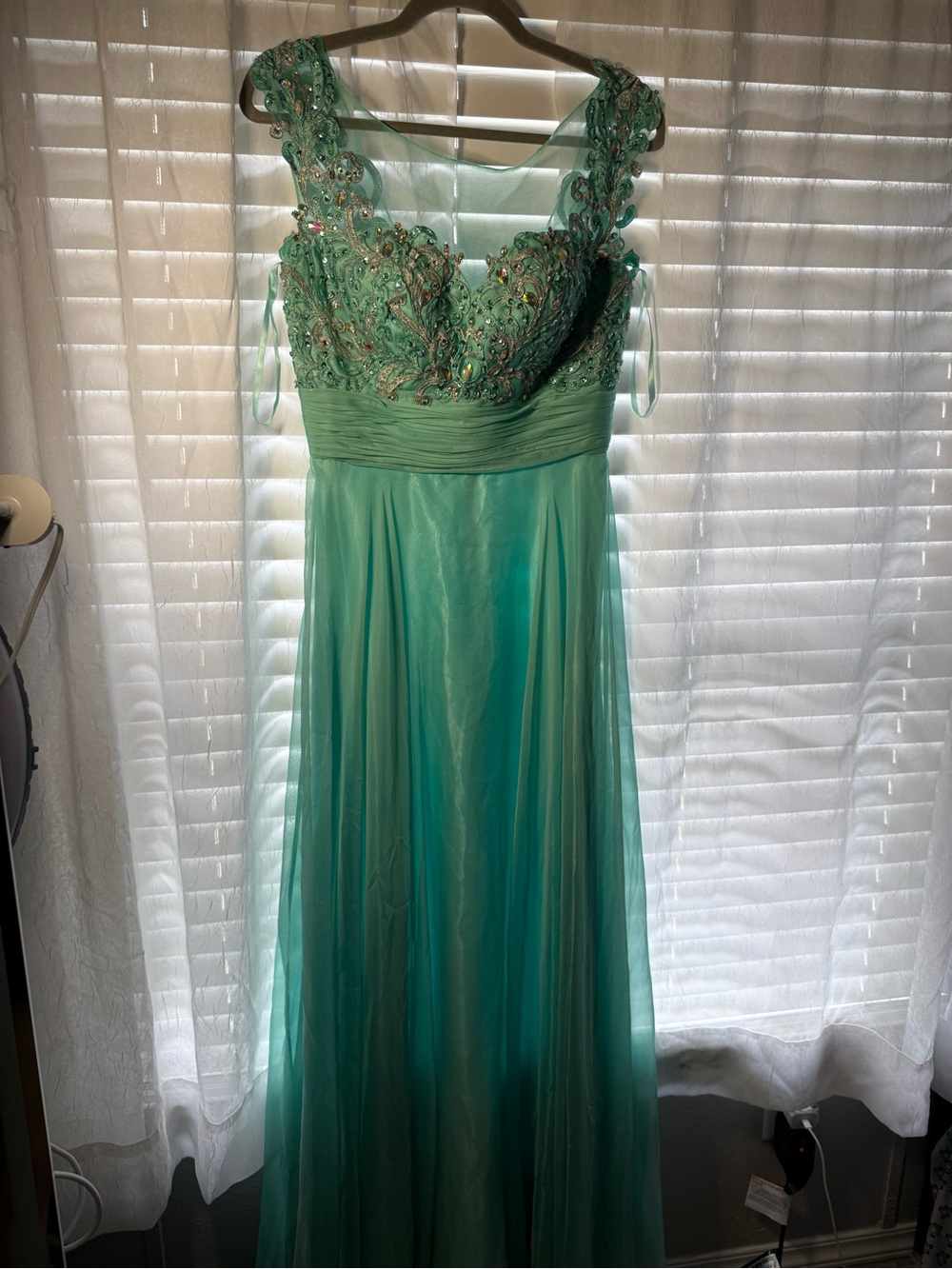 NWOT Let's Fashion Teal Beaded Prom Dress A-Line Gown Size M
